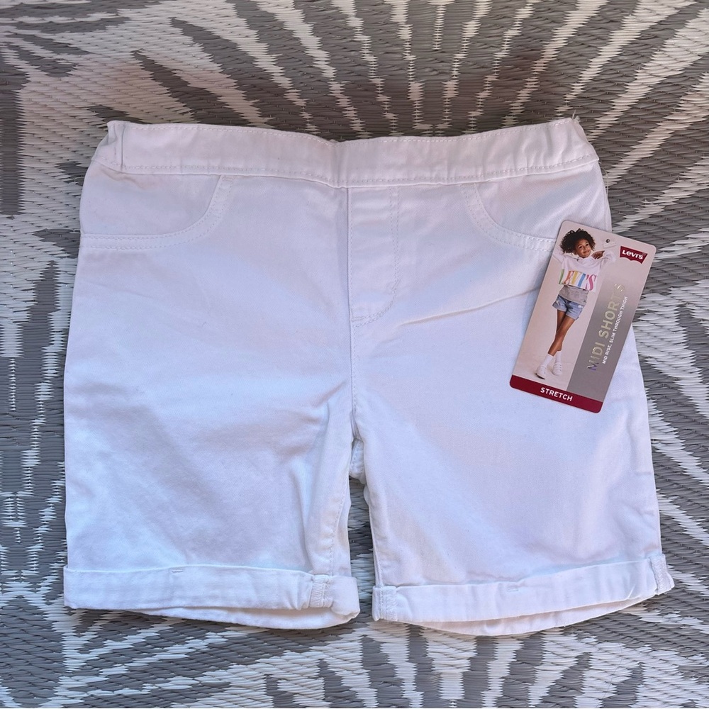 Levi’s Girls White Stretch Shorts Bermuda Midi Mid Rise Size 10 Girl Friend Midi